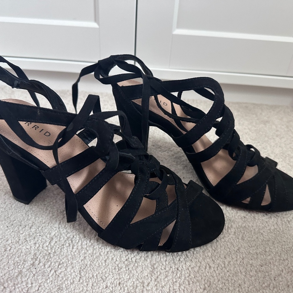 Torrid Black Satin Lace Up Ankle Wrap Heel (#098)